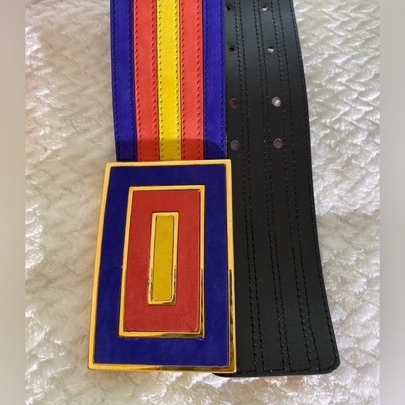 ESCADA - Vintage - Adjustable (XS to L) Red Blue Yellow Striped Belt - Picture 8 of 14